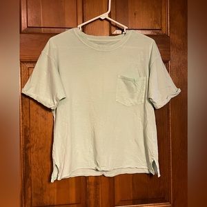 American Eagle Sage Green Raw Hem Cropped Tee Size Small